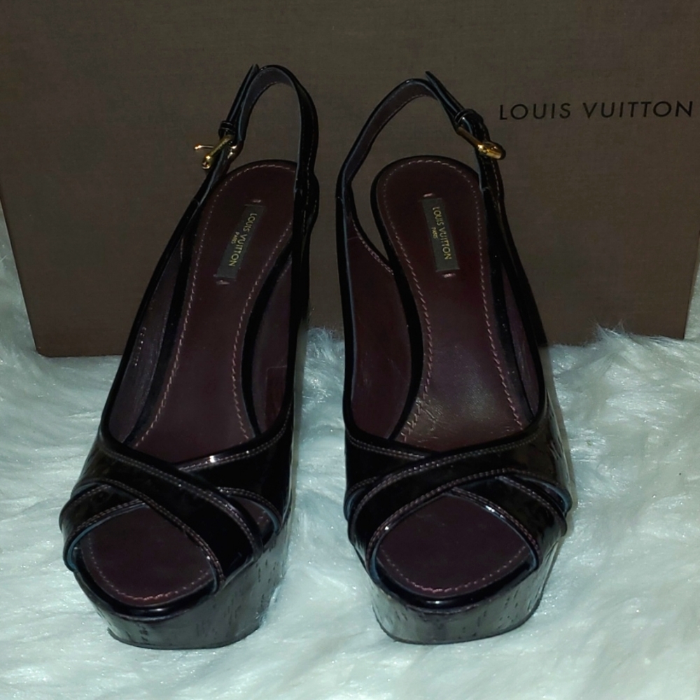 Louis vuitton Amarante Monogram Patent Leather Pantheon Wedge
